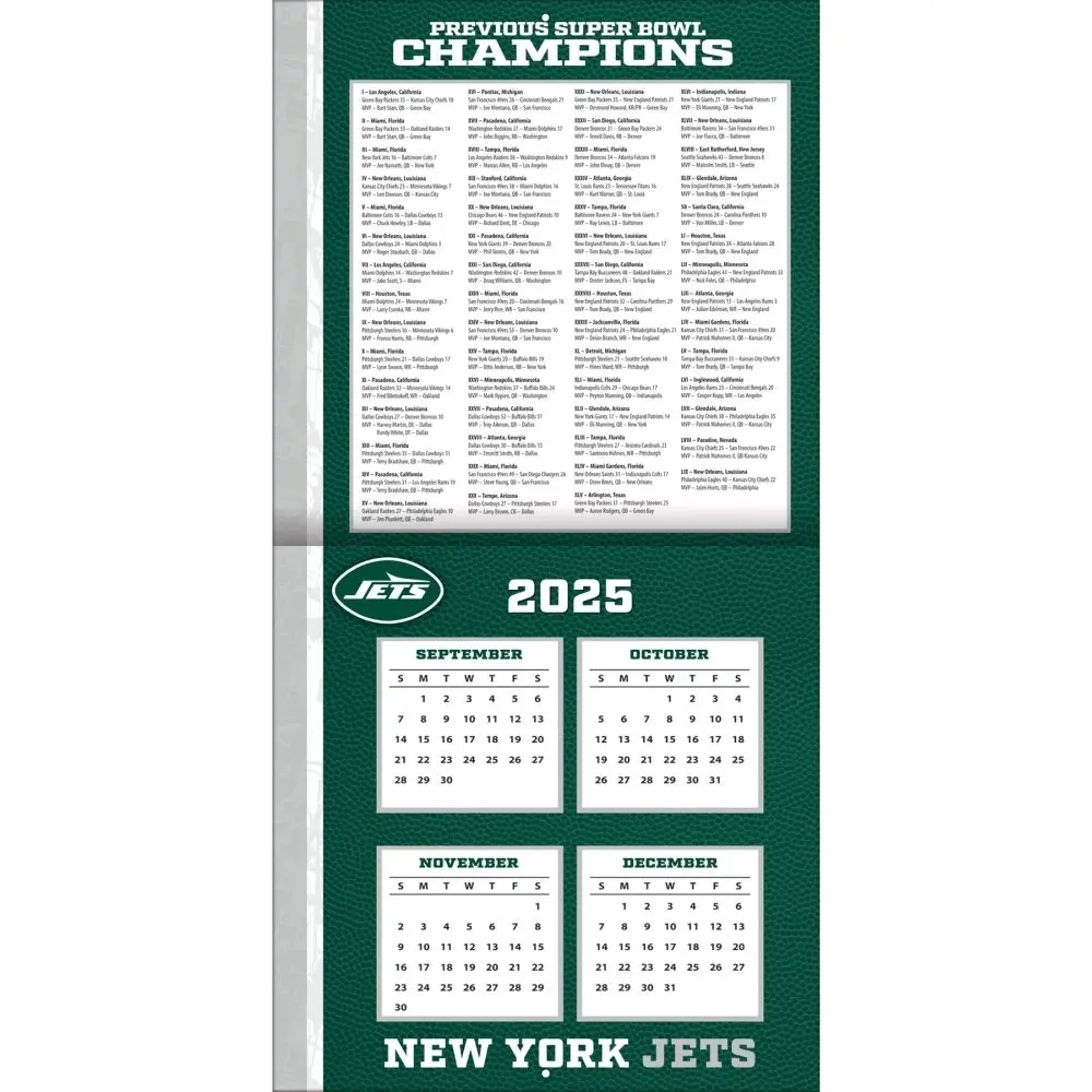 NFL New York Jets 2026 Wall Calendar Calendars