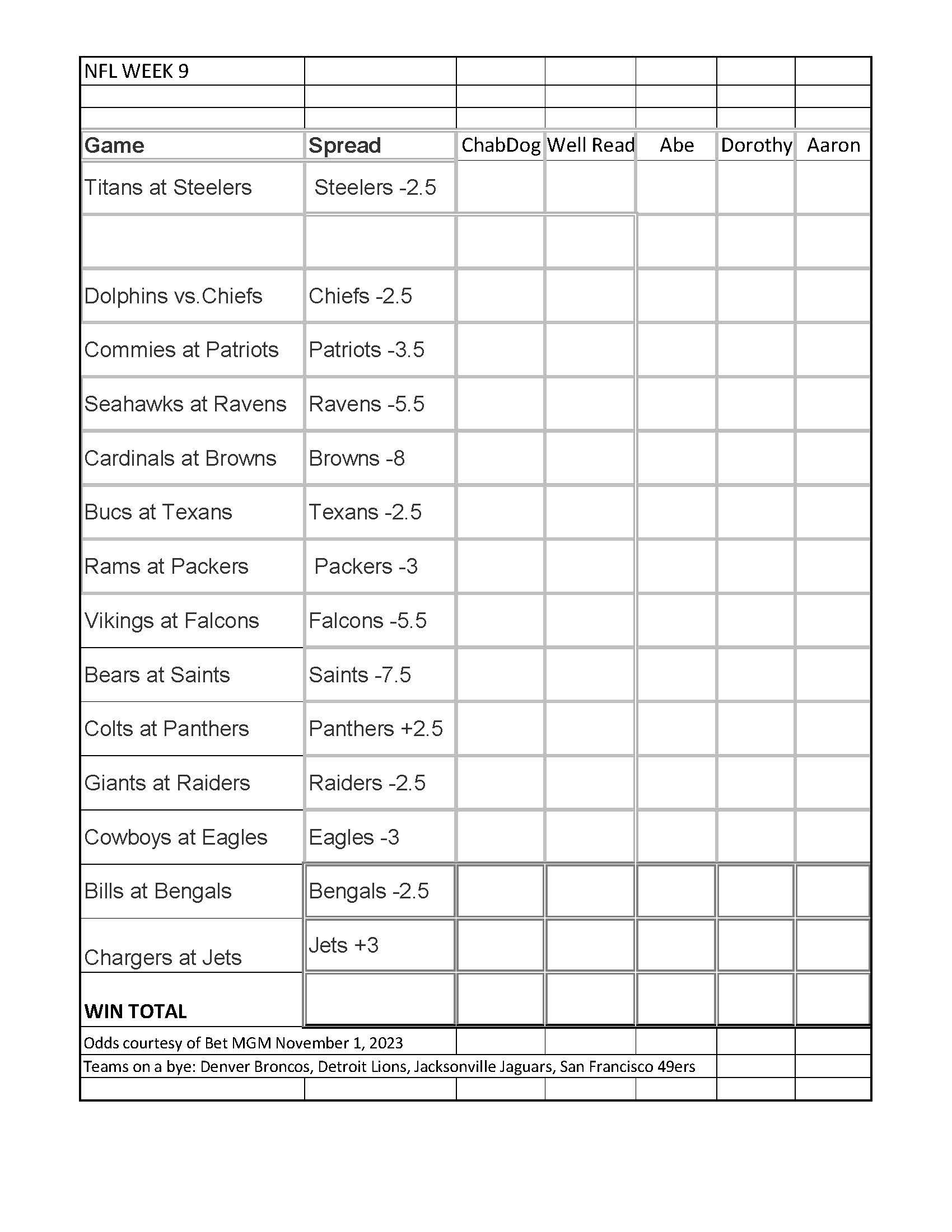 Nfl Schedule Week 9 Printable Nfl Schedule Week 9 Printable