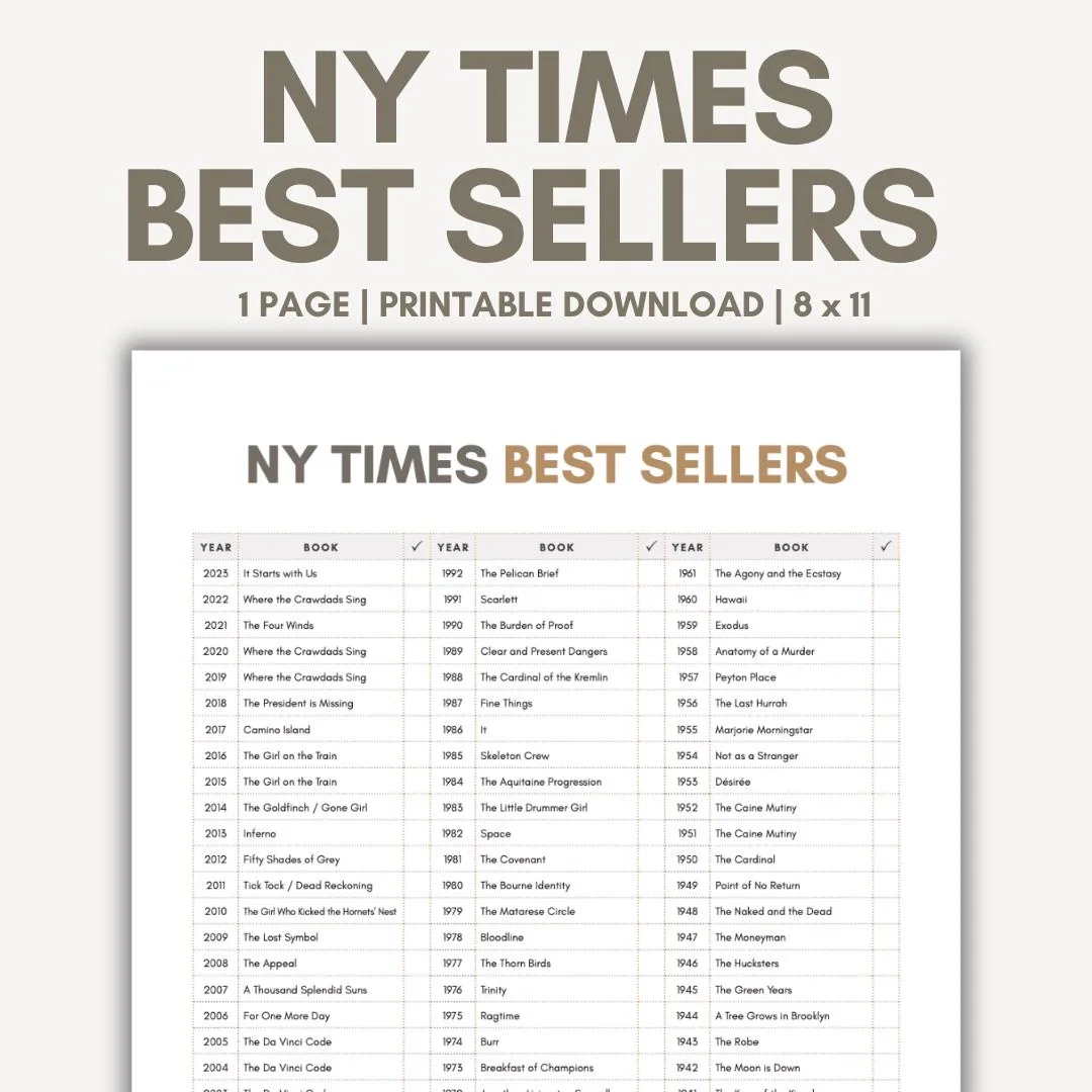 NY Times Best Sellers List New York Times Books Best Sellers NY Times List Of Best Sellers NYT Best Sellers Of All Time Printable Etsy