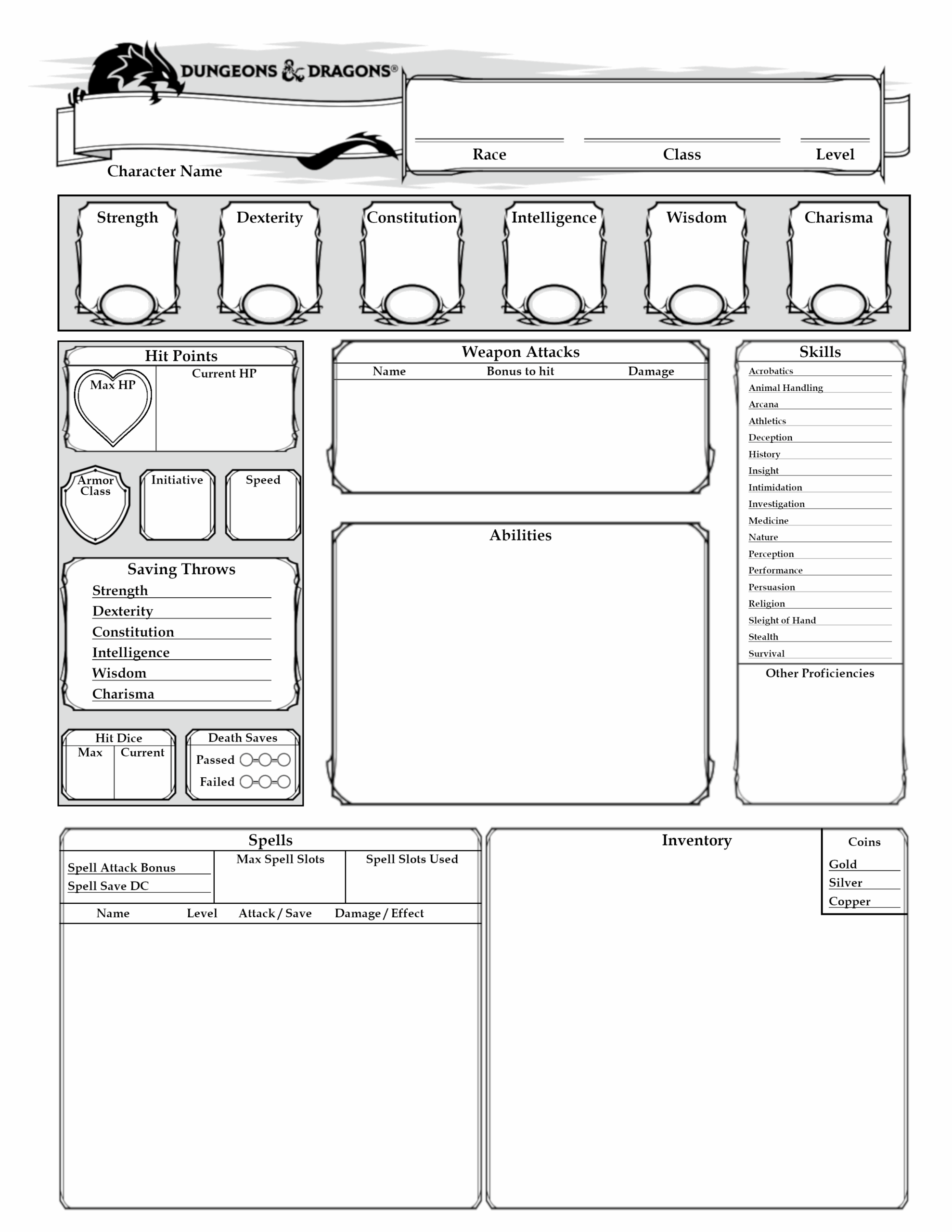 OC 5E I Made A Minified Character Sheet For First Time Players R DnD