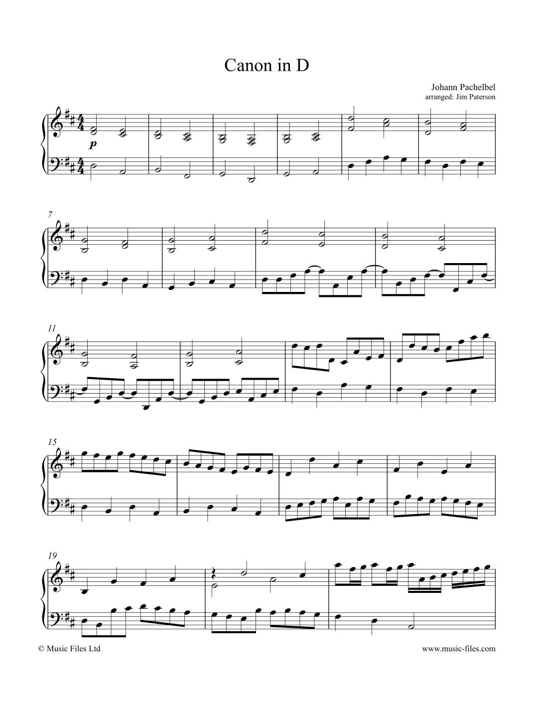 Pachelbel s Canon In D Piano Solo arr Jim Paterson By Johann Pachelbel Sheet Music For Piano Solo At Sheet Music Direct