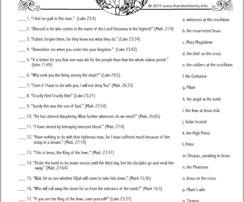 Passion Week Quiz Free Printable Flanders Family Home Life