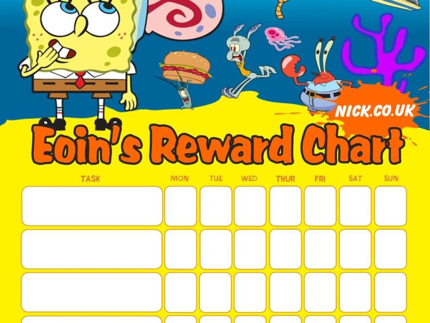 Personalised Spongebob Reward Chart Adding Photo Option Available