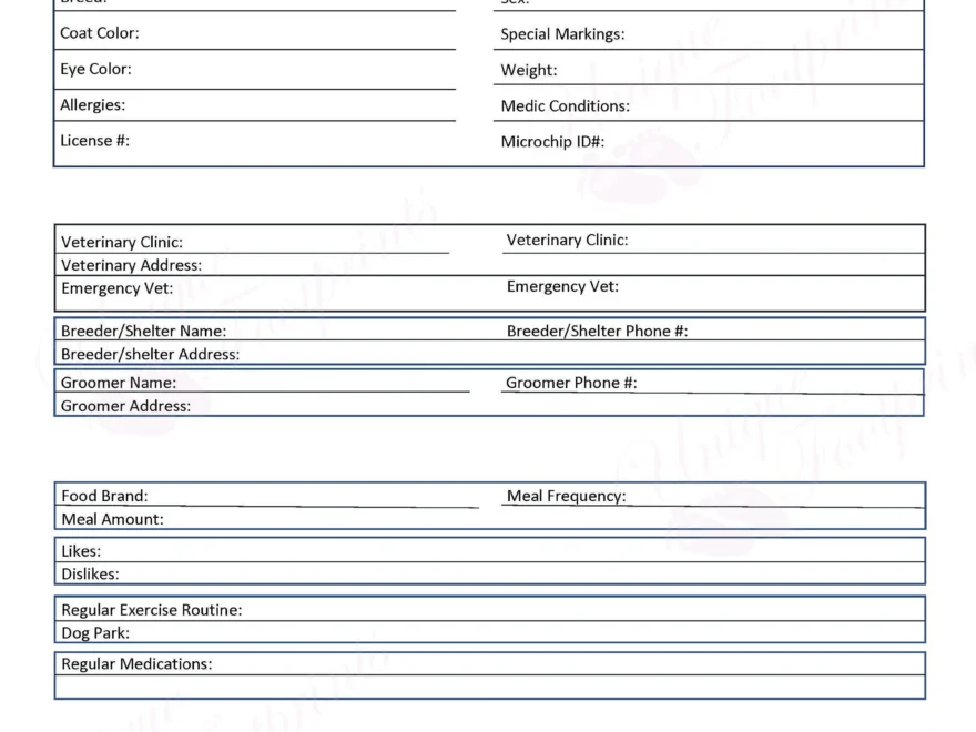 Pet Information Sheet dog Care Sheet Dogcare Business Dog Care Business Pet Care Information Pet Day Care Information Dog Care List Etsy