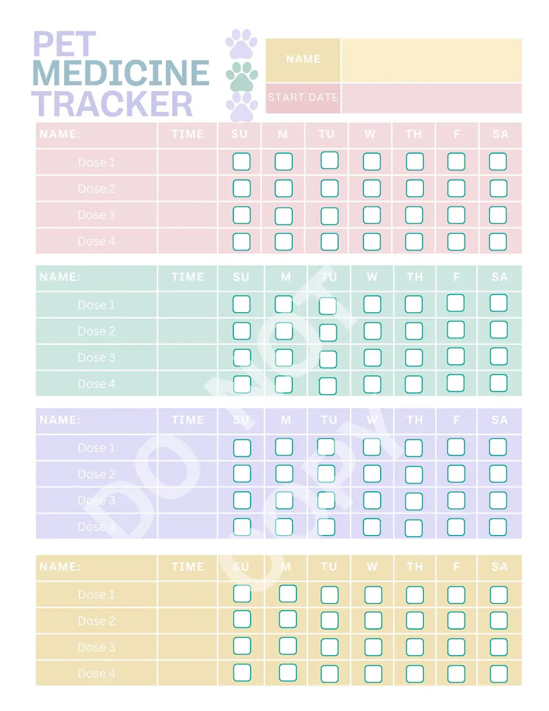 Pet Medication Tracker Printable Medicine Log PDF Checklist Template Etsy Finland