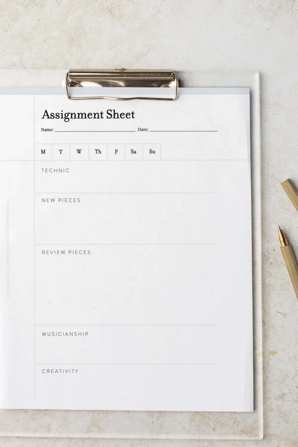 Printable Piano Lesson Assignment Sheet Elementary