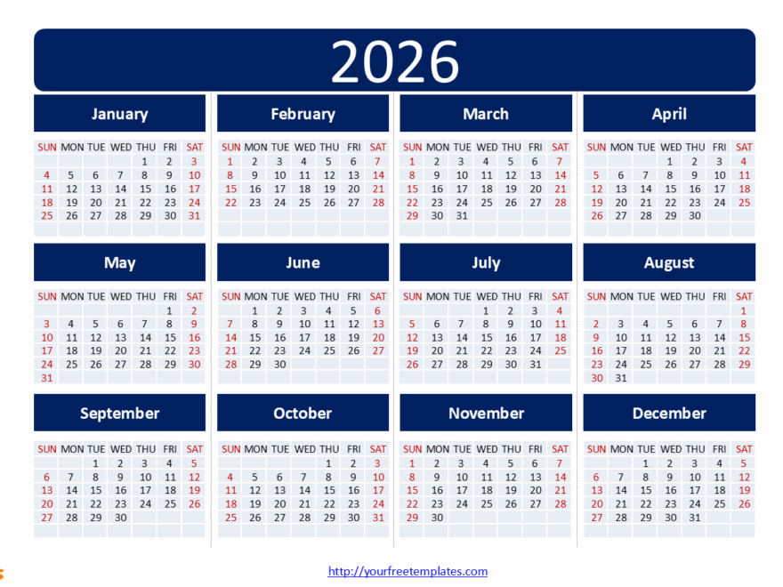 Plan Ahead With The 2026 Calendar Printable Free PowerPoint Template