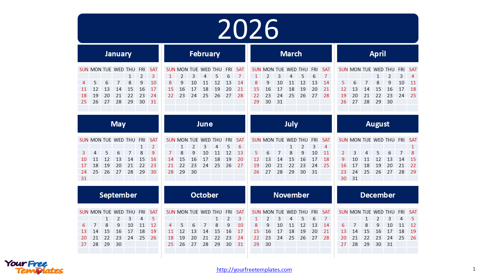 Plan Ahead With The 2026 Calendar Printable Free PowerPoint Template
