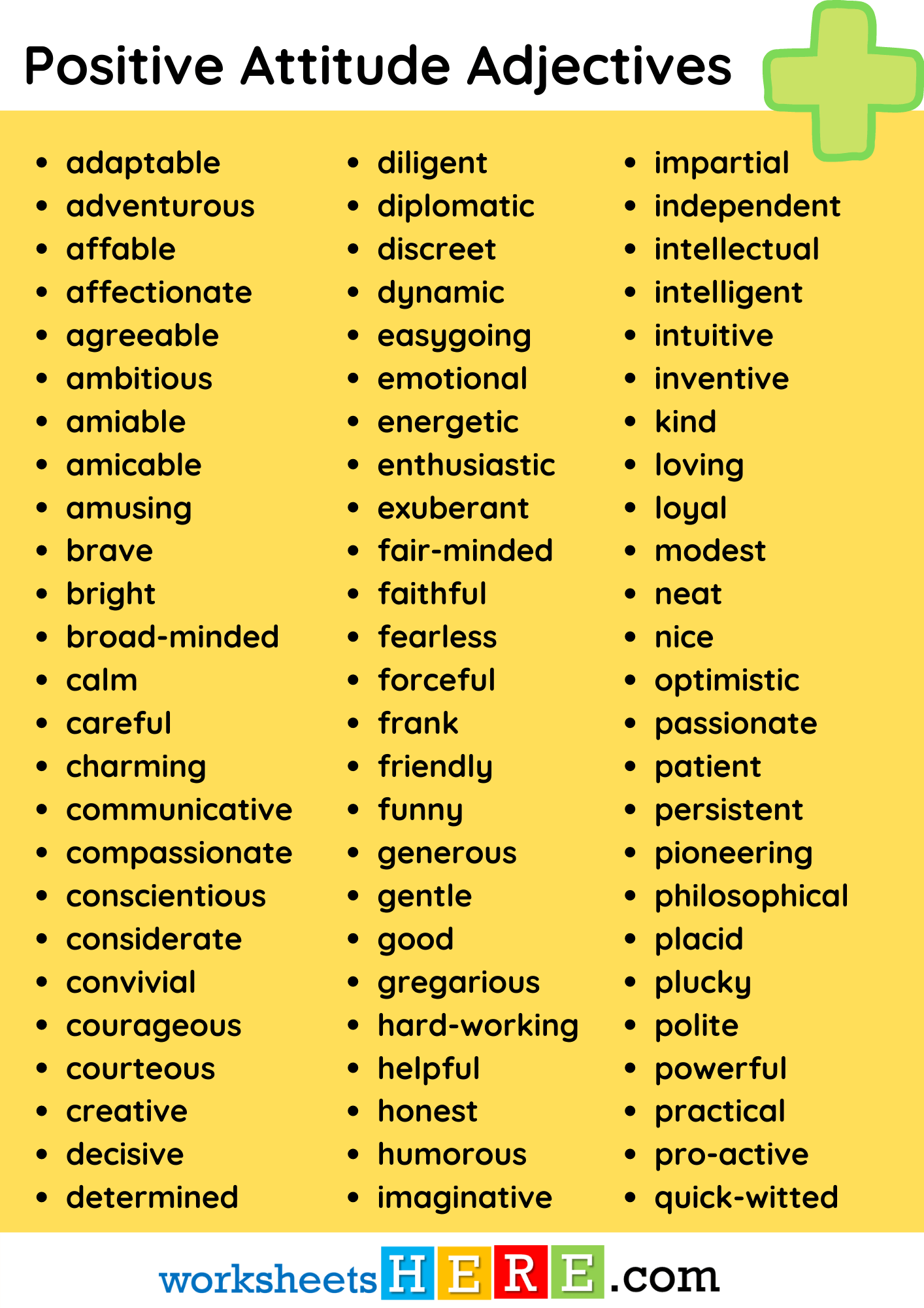 Positive Attitude Adjectives List PDF Worksheet For Student And Kids WorksheetsHere