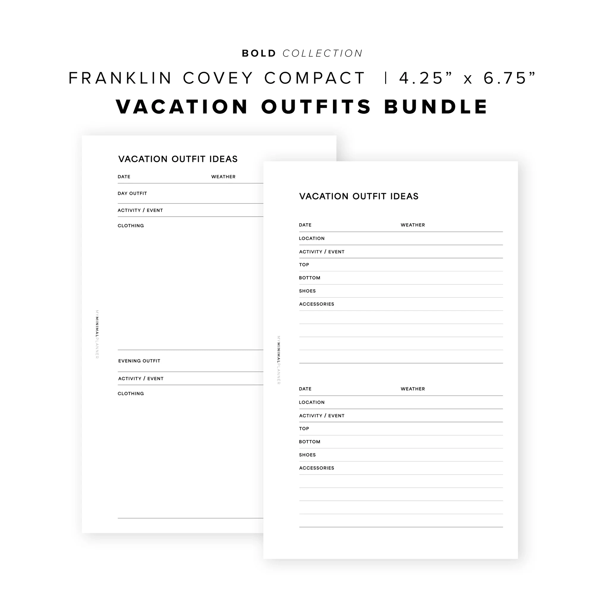 PR262 Vacation Outfits Bundle Printable Insert My Minimal Planner