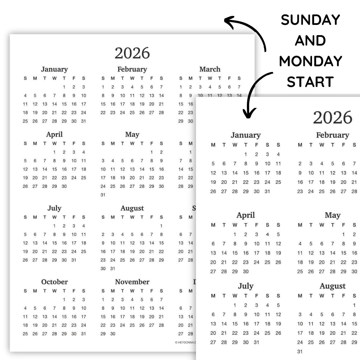 Printable 2026 Calendar On One Page Hey Donna 