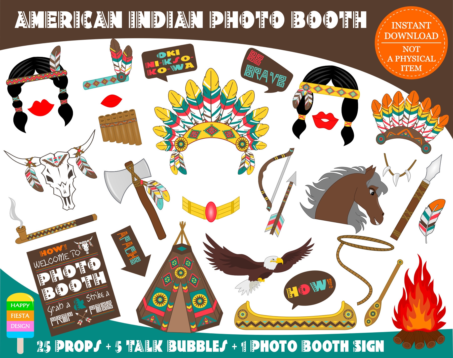 PRINTABLE American Indian Photo Booth Props native American Photo Worksheets Library