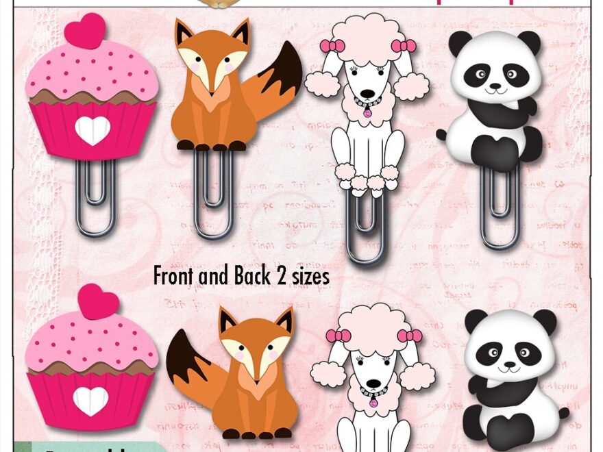 Printable Animal Paperclips Printable Clipart Panda Poodle Fox And Cupcake For Planners Bible Journaling Praise Book Etsy