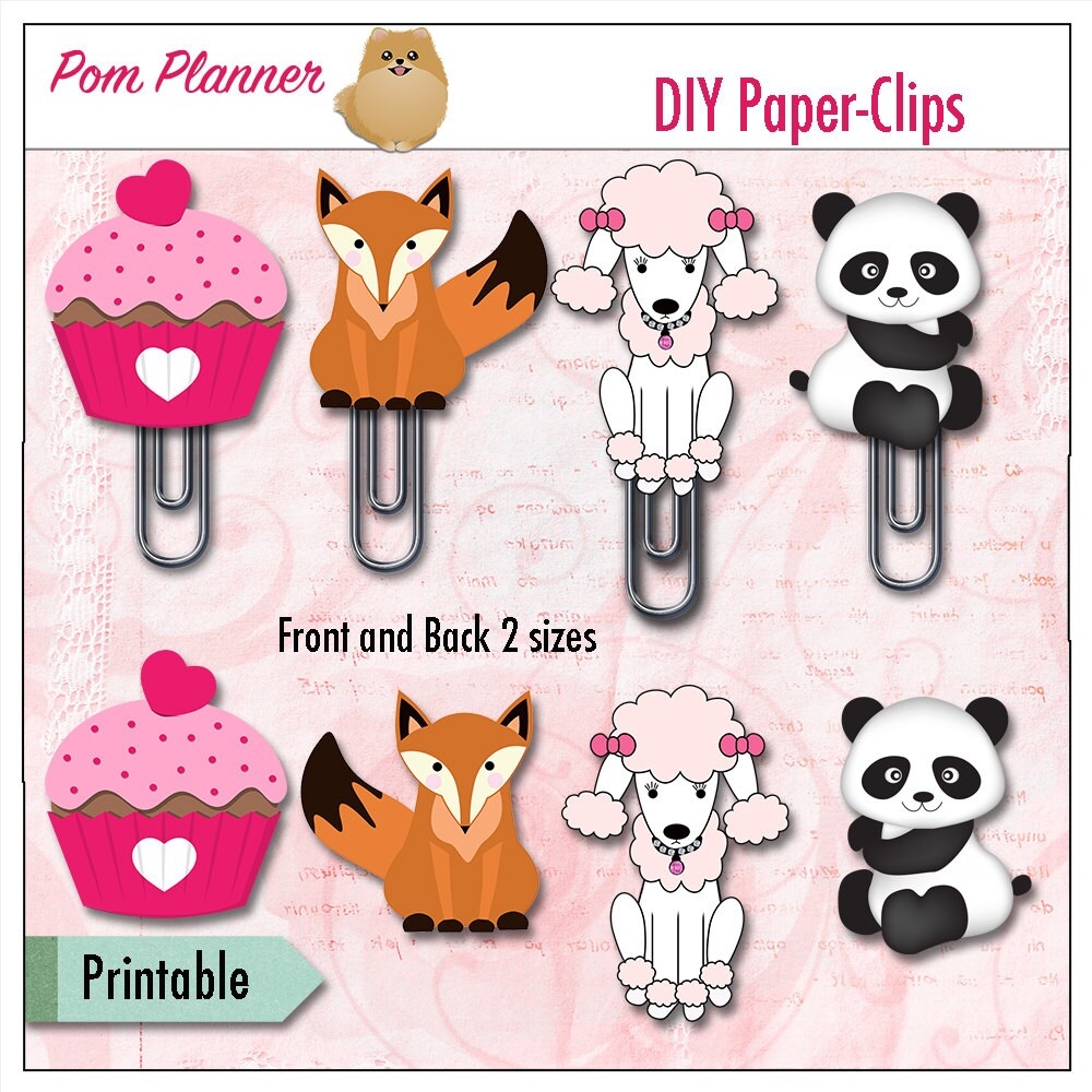 Printable Animal Paperclips Printable Clipart Panda Poodle Fox And Cupcake For Planners Bible Journaling Praise Book Etsy