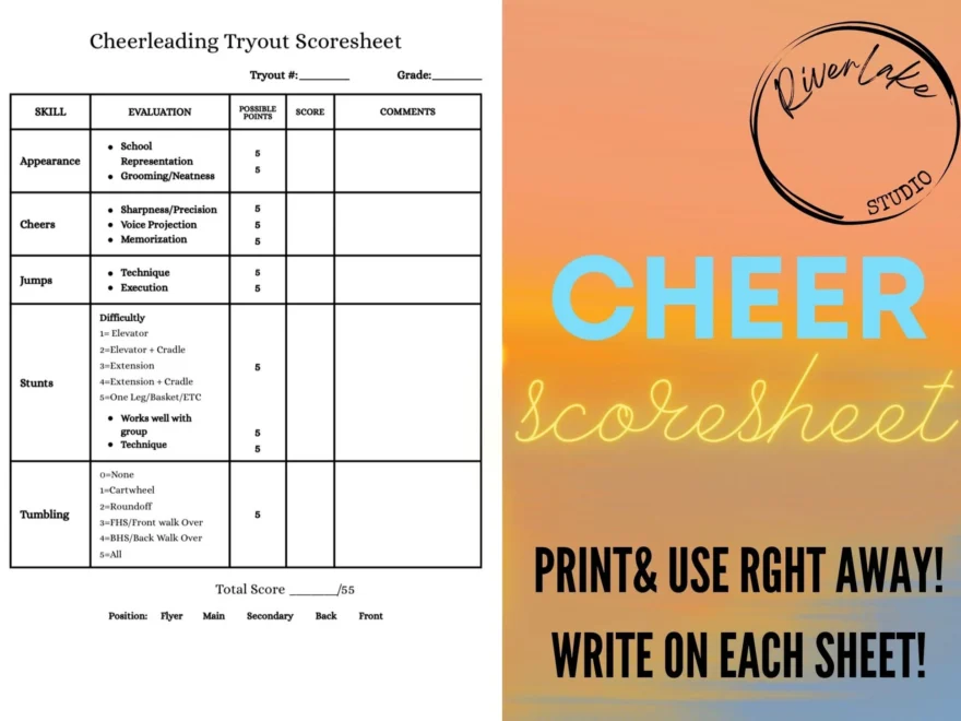 Printable Cheerleading Tryout Score Sheet Instant Download Template For Cheer Coach Team Captain Judges School Sports Cheer Squad Etsy