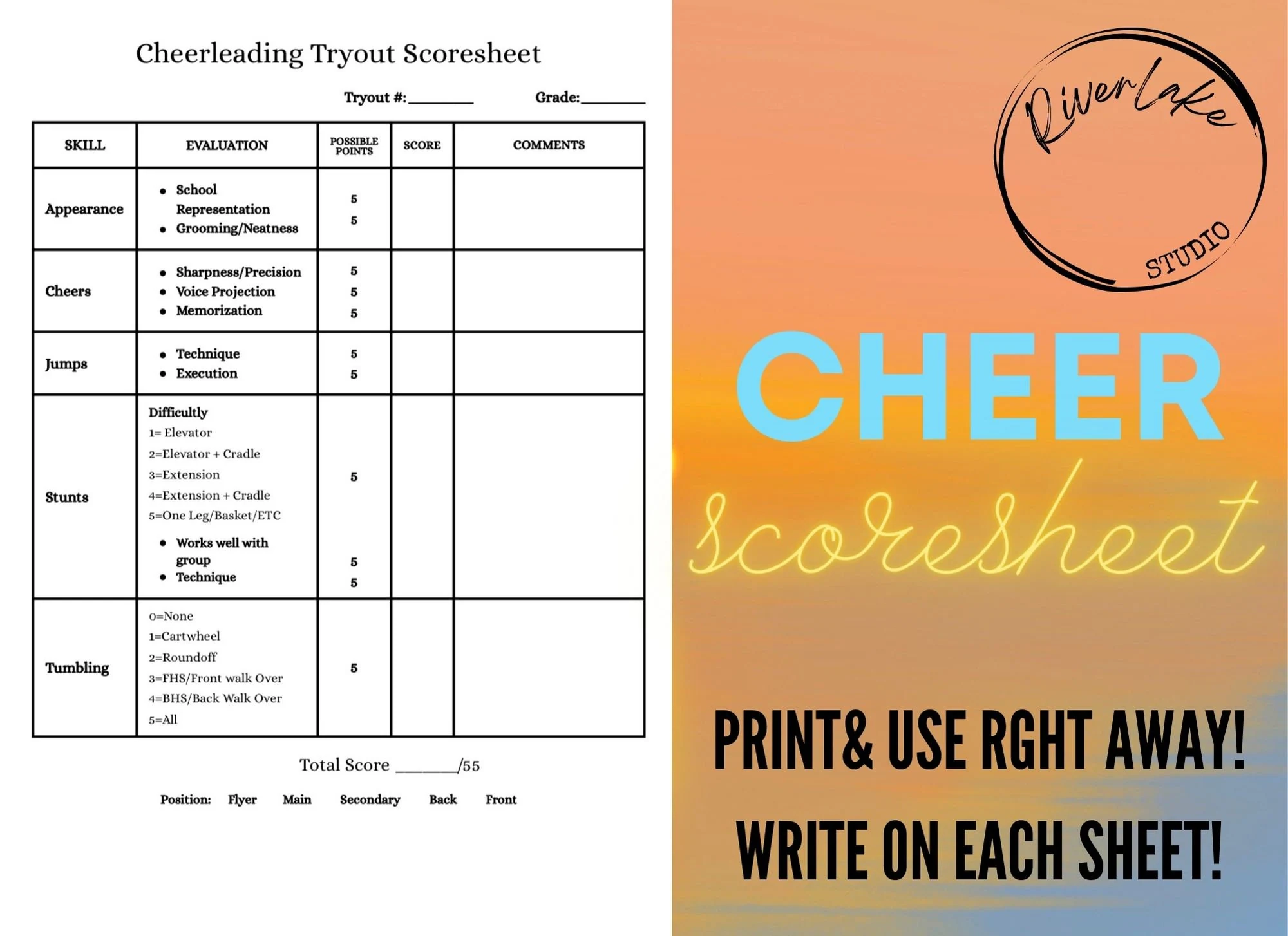 Printable Cheerleading Tryout Score Sheet Instant Download Template For Cheer Coach Team Captain Judges School Sports Cheer Squad Etsy