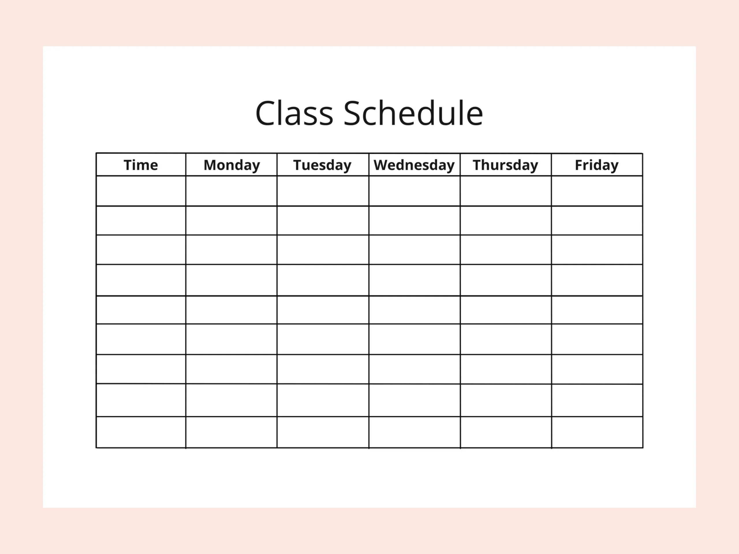Printable Weekly Class Schedule Printable Weekly Class Schedule