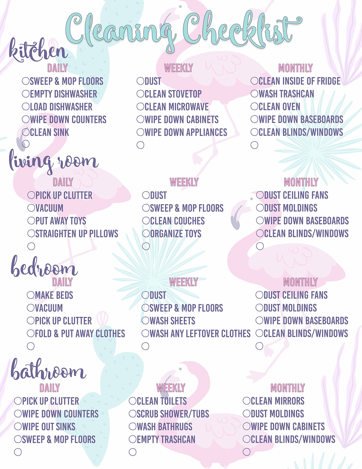 Cleaning List Free Printable