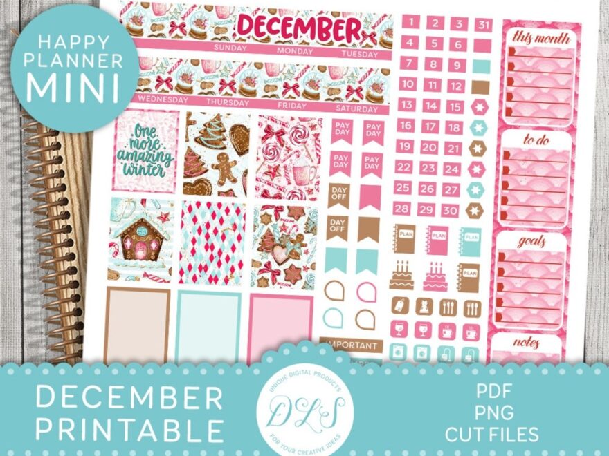 Printable DECEMBER Monthly Kit Mini Happy Planner December Planner Stickers December Monthly Printable Stickers Kit Cut Files MM179 Etsy