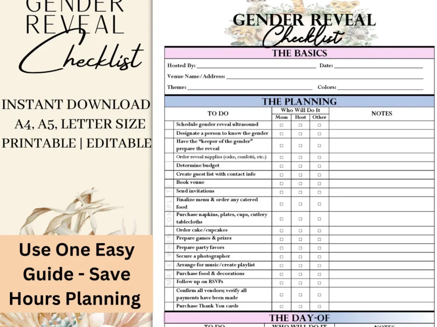 Printable Editable Gender Reveal Planning Template Checklist Etsy