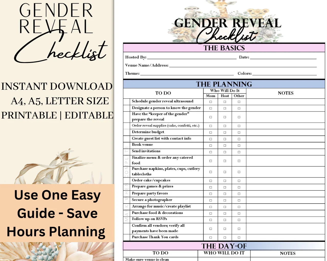Printable Editable Gender Reveal Planning Template Checklist Etsy Printable Editable Gender Reveal Planning Template Checklist Etsy