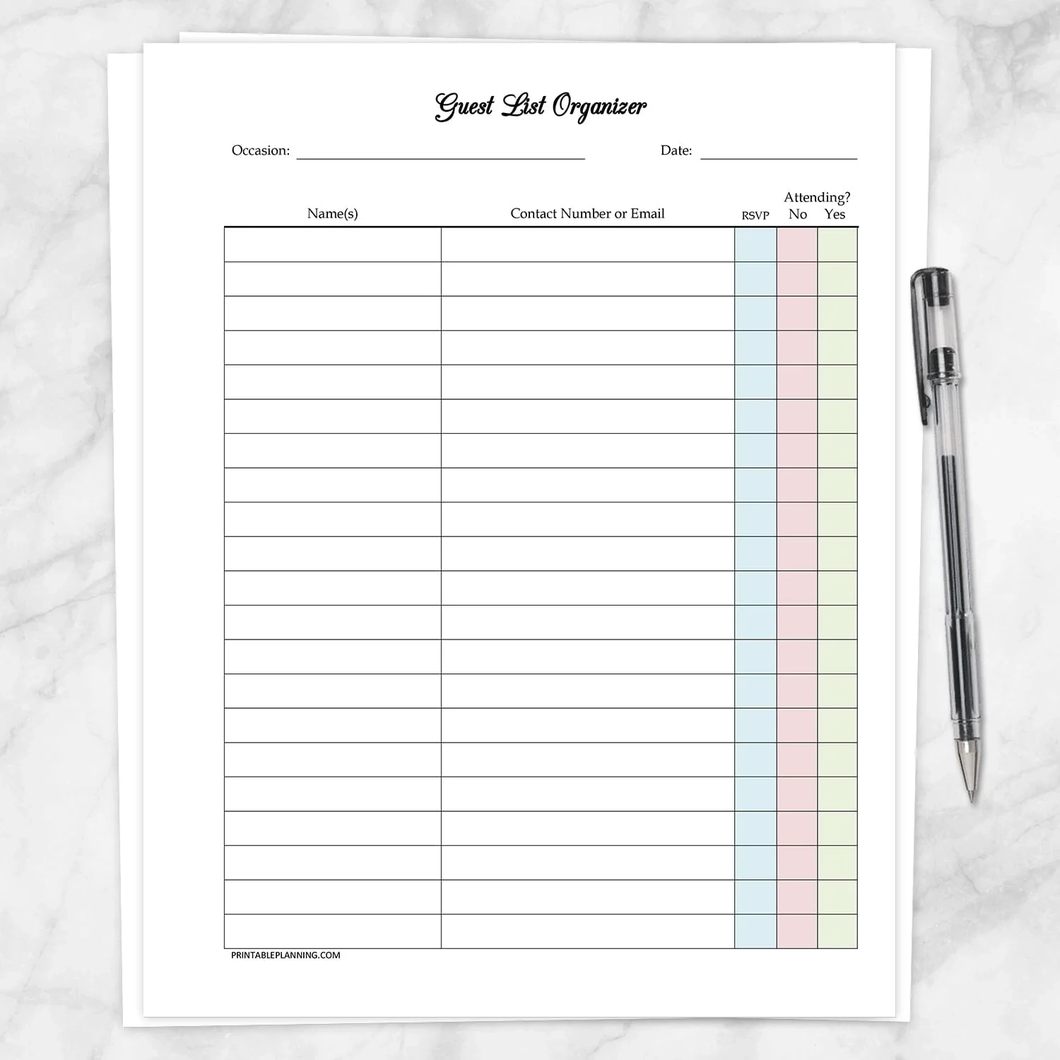 Printable Guest List RSVP Organizer Event Planning For Any Occasion Printable Planning