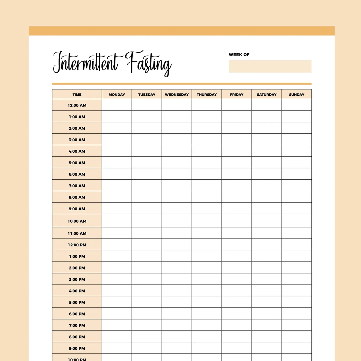 Printable Intermittent Fasting Tracker Instant Download PDF A4 US Letter Plan Print Land