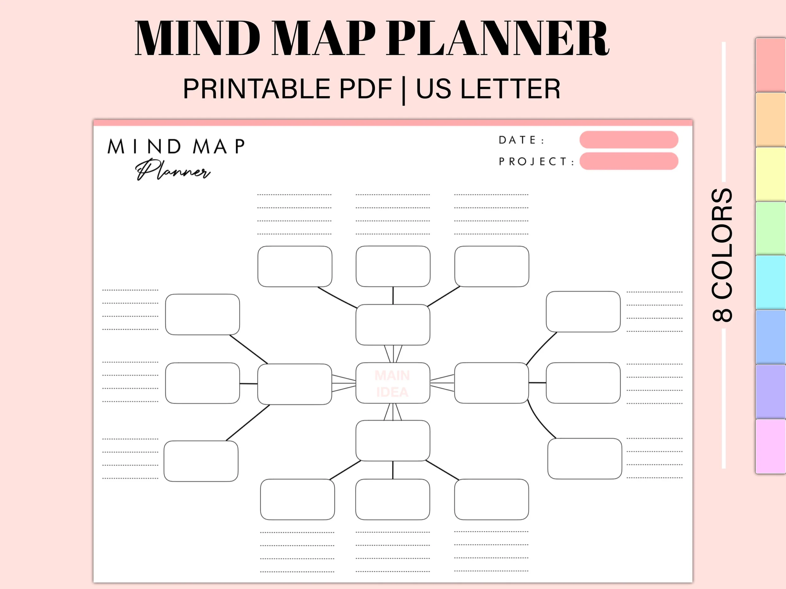 Printable Mind Map Planner Idea Board Mind Map Template Brainstorm Map Action Plan Mind Map Diagram Idea Map Instant Download Etsy