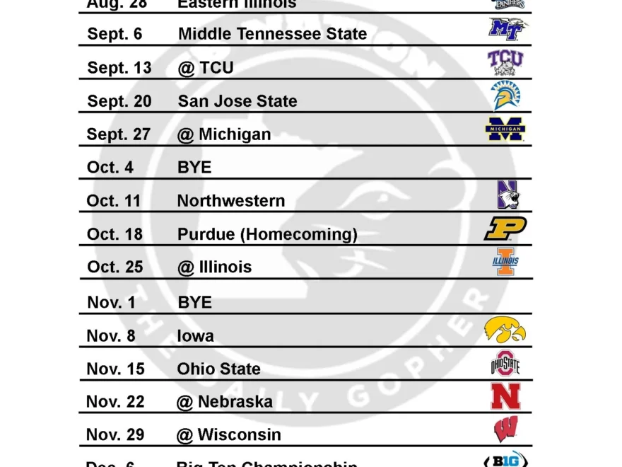 Printable Minnesota Gophers Football Schedule 2014 The Daily Gopher