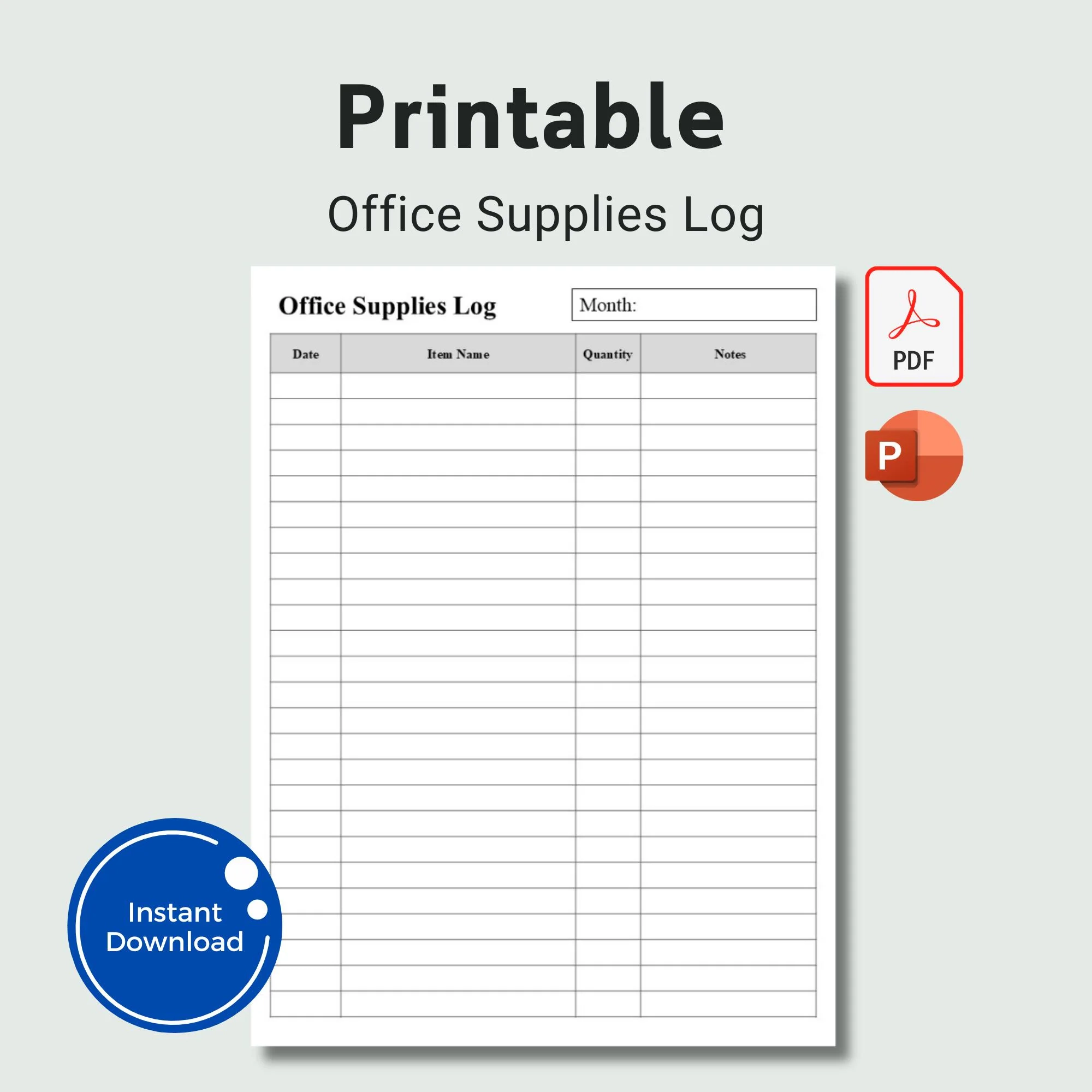 Printable Office Supplies Log Inventory Checklist PDF JPEG PPT Etsy