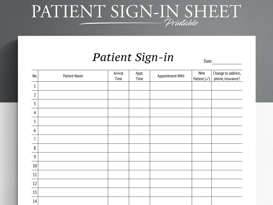 Printable Patient Sign in Sheet Doctor Office Check in PDF Etsy