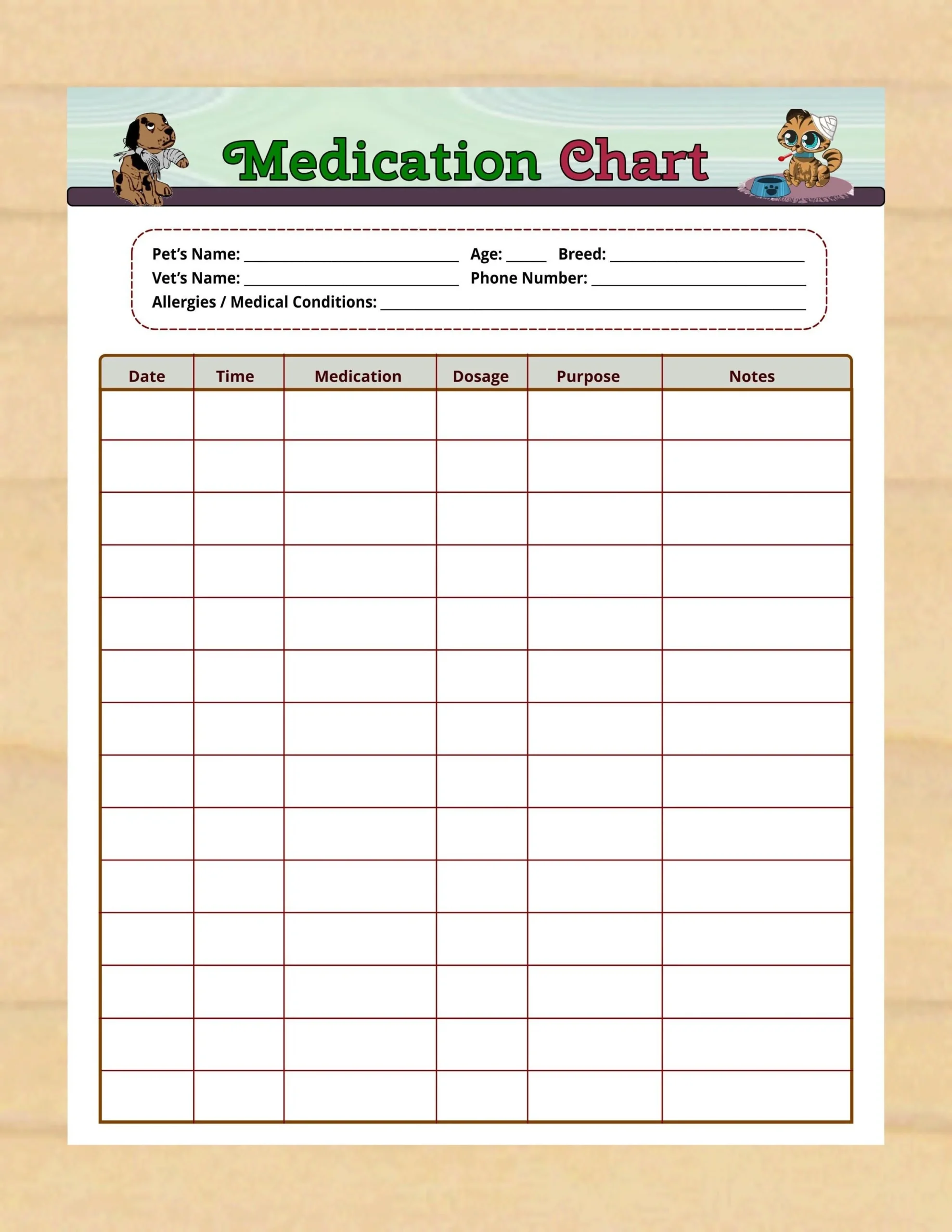 Printable Pet Medication Chart Pet Medication Log Cat Medication Schedule Dog Medication Schedule Instant Download PDF Etsy Norway