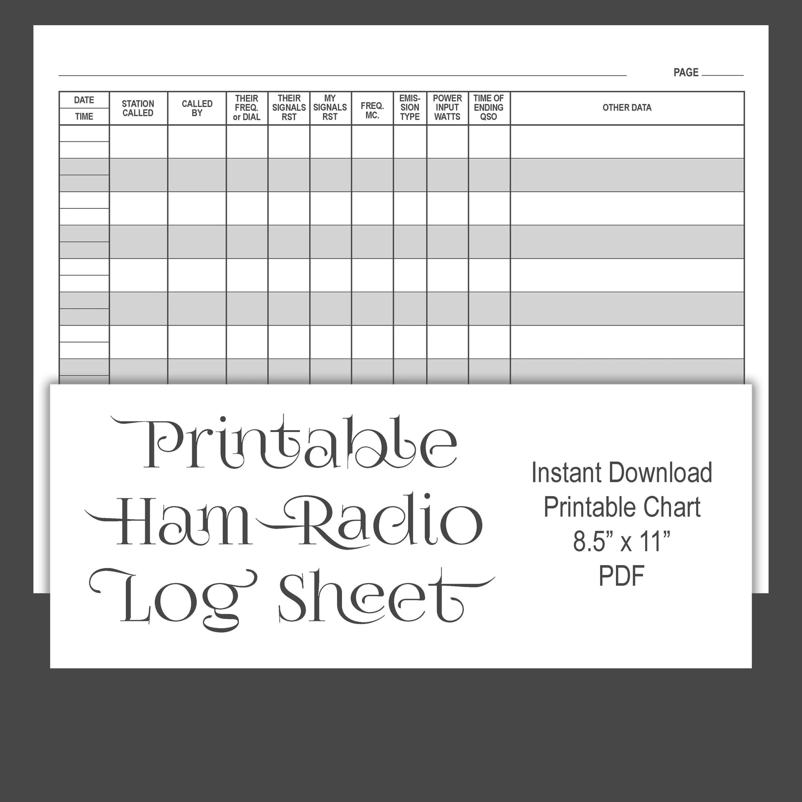 Printable Radio Log Etsy