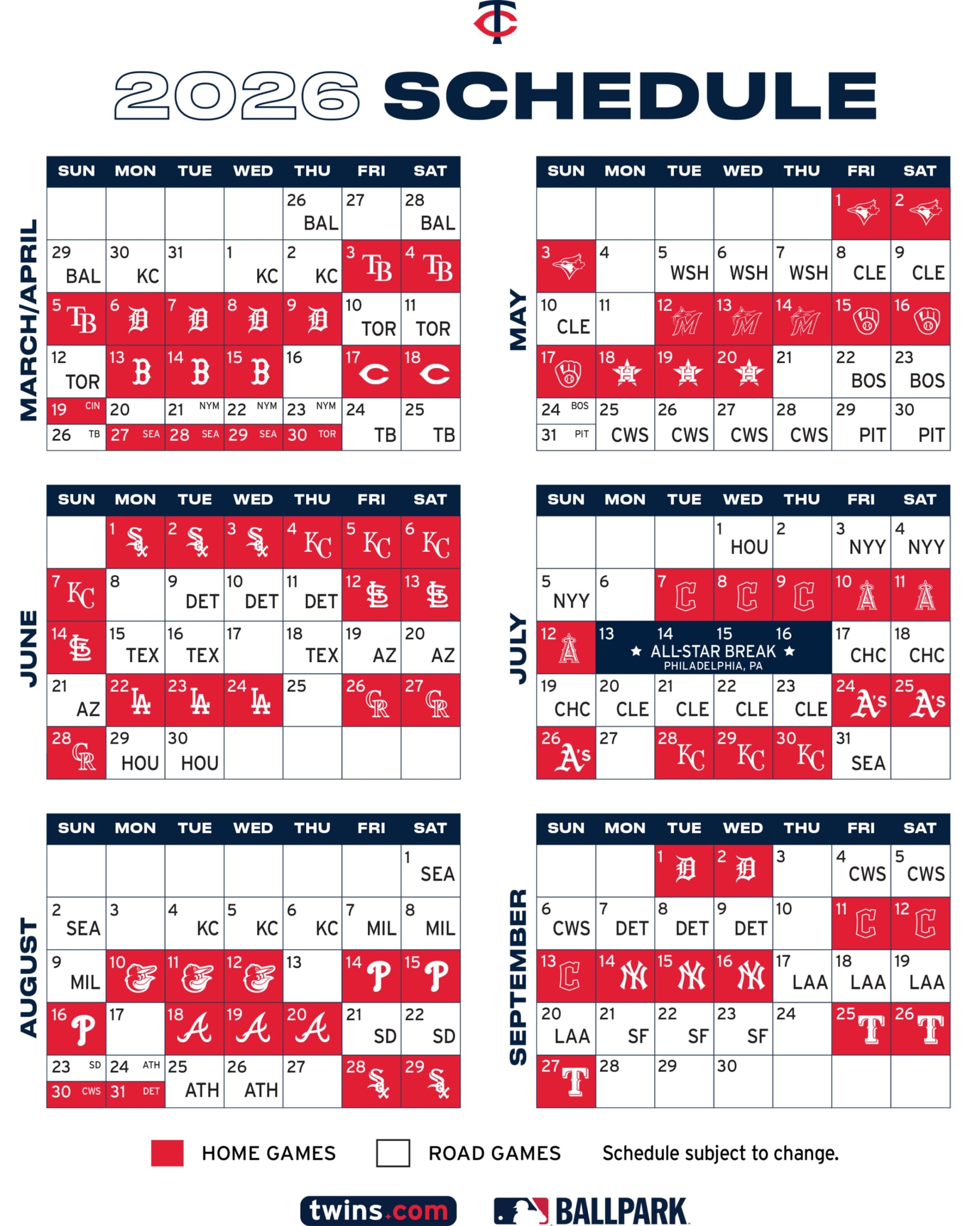 Printable Schedule Minnesota Twins