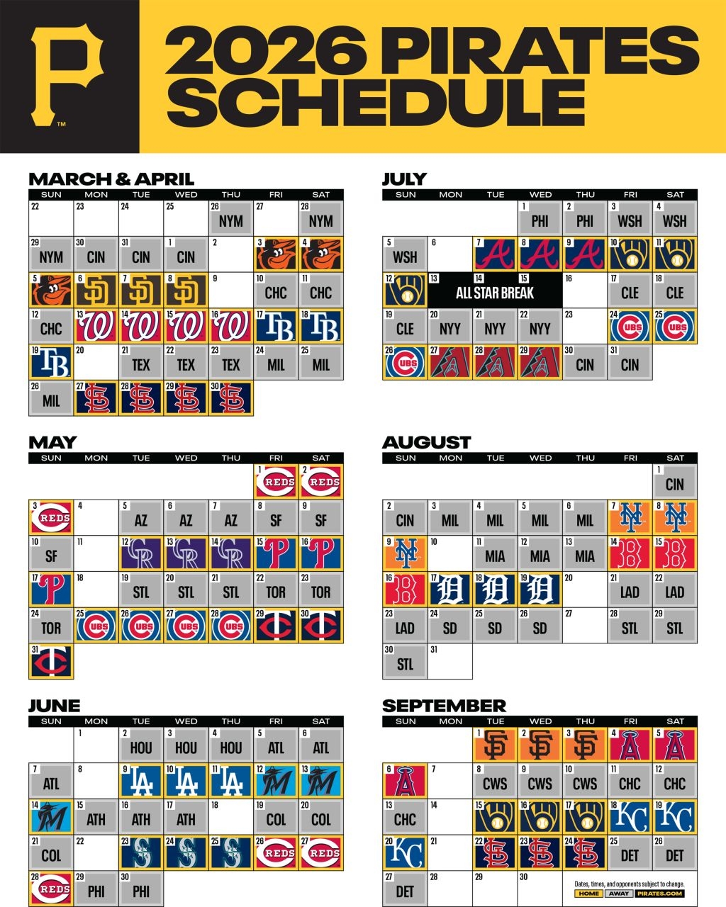 Printable Schedule Pittsburgh Pirates