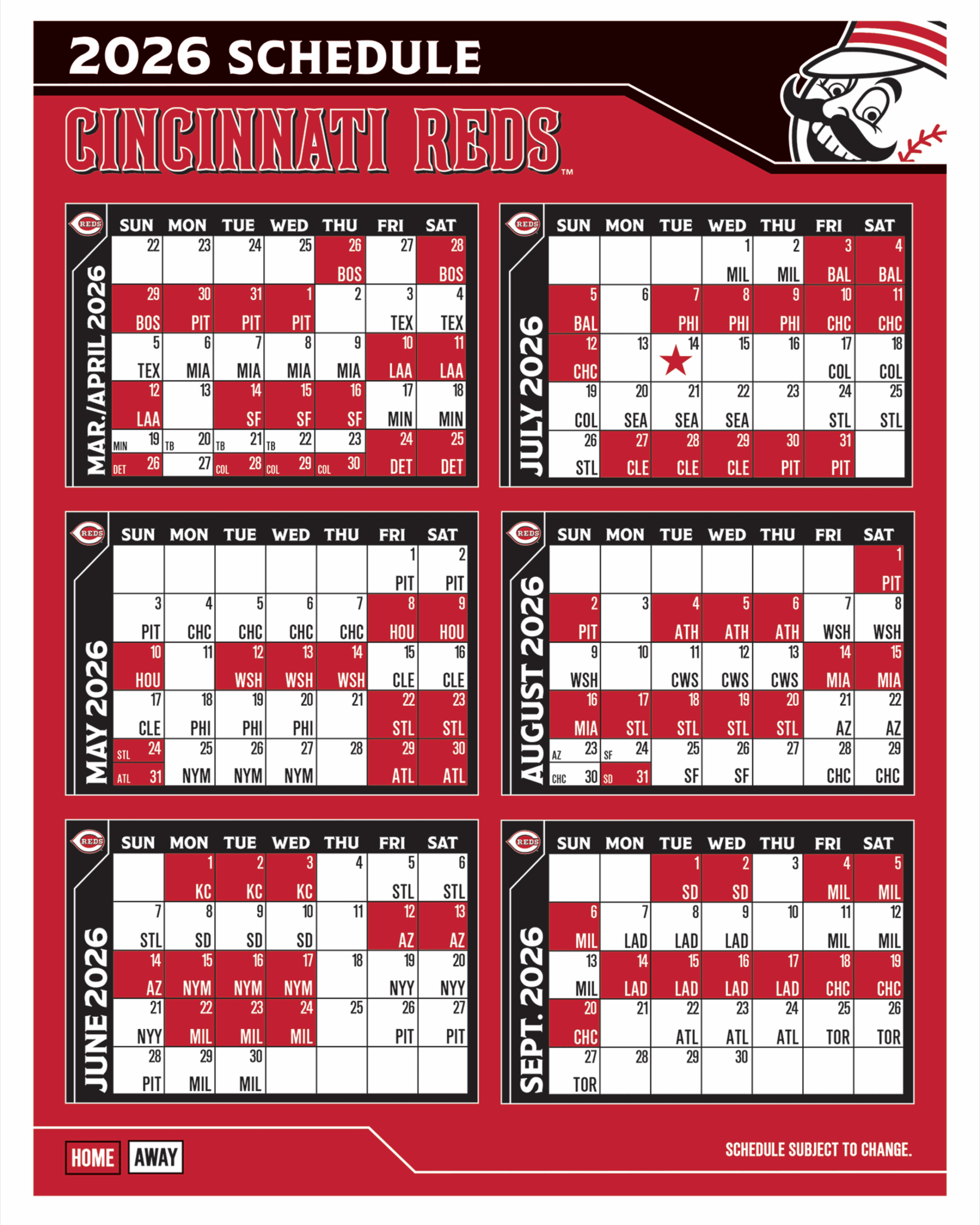 Printable Schedule Schedule Cincinnati Reds