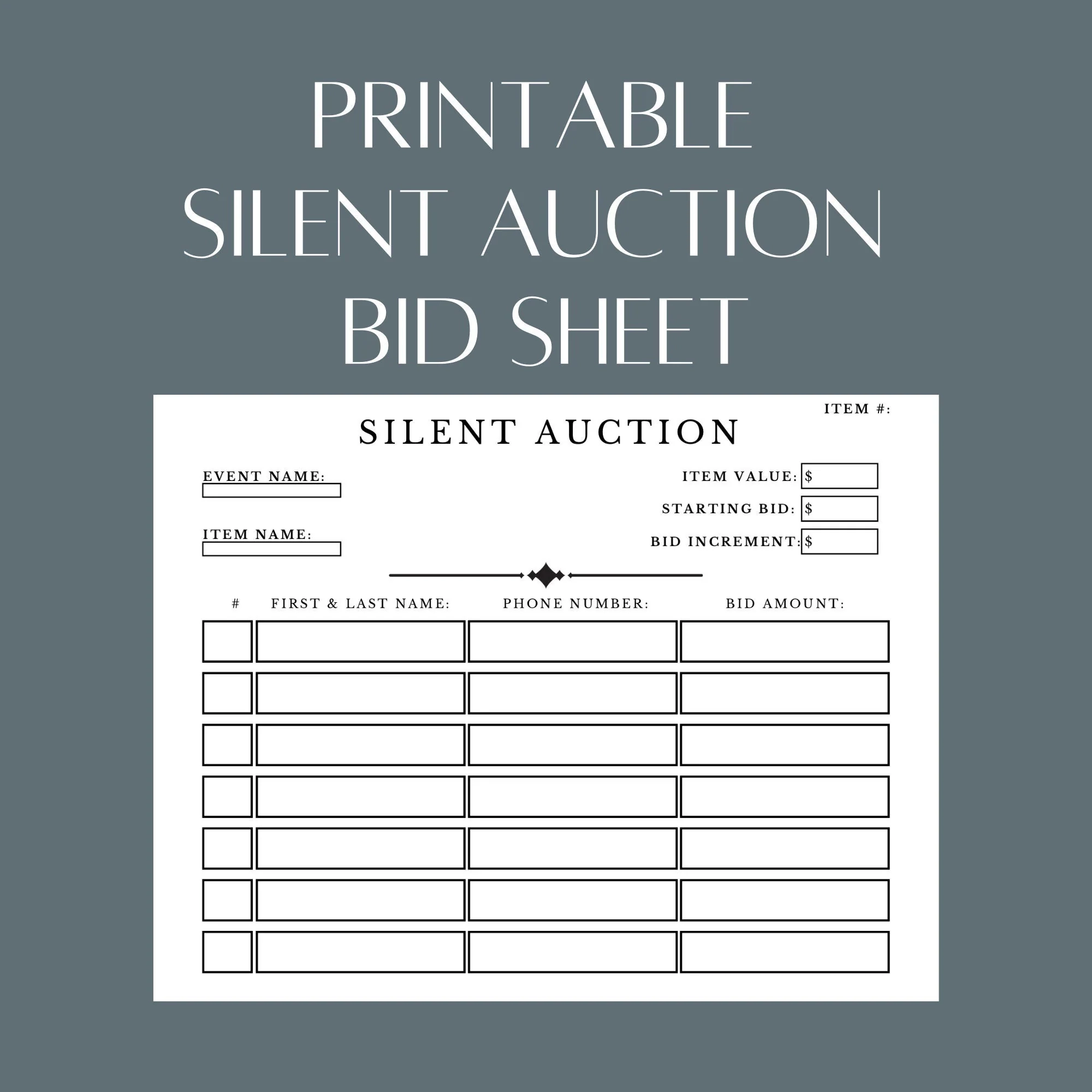 Silent Auction Bid Sheet Printable Silent Auction Bid Sheet Printable
