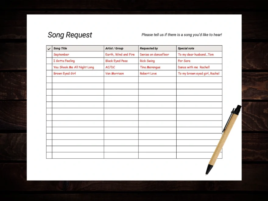 Printable Song Request Form Party Wedding Music List PDF Word Etsy
