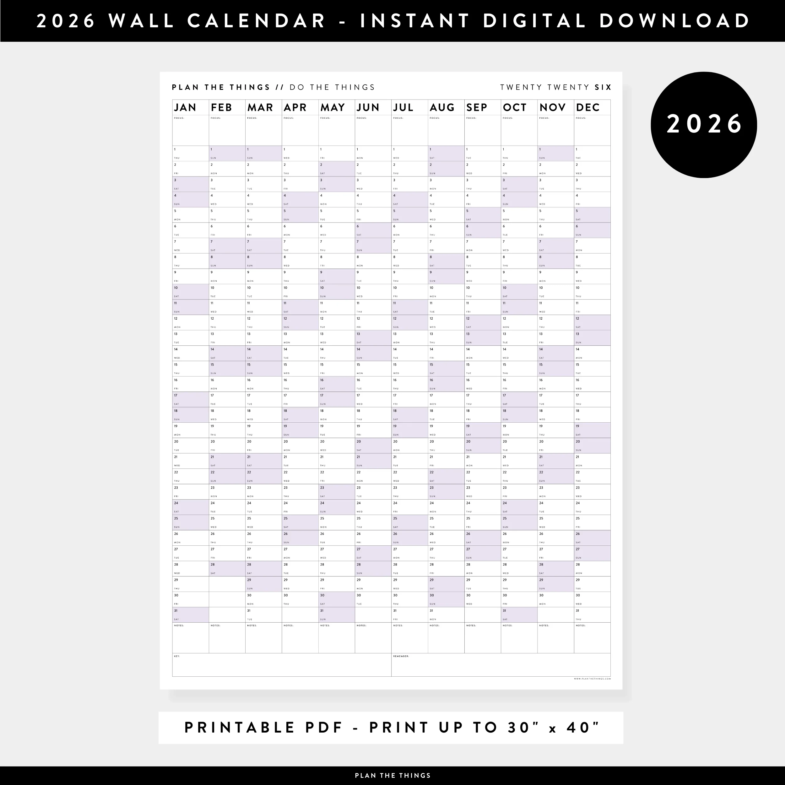 2026 Vertical Weekly Planner Printable