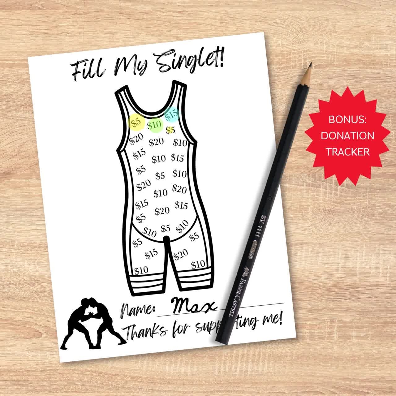 Printable Wrestling Fundraising Bundle Fill My Singlet Pick A Date Donation Calendar Fundraiser Tracker Etsy