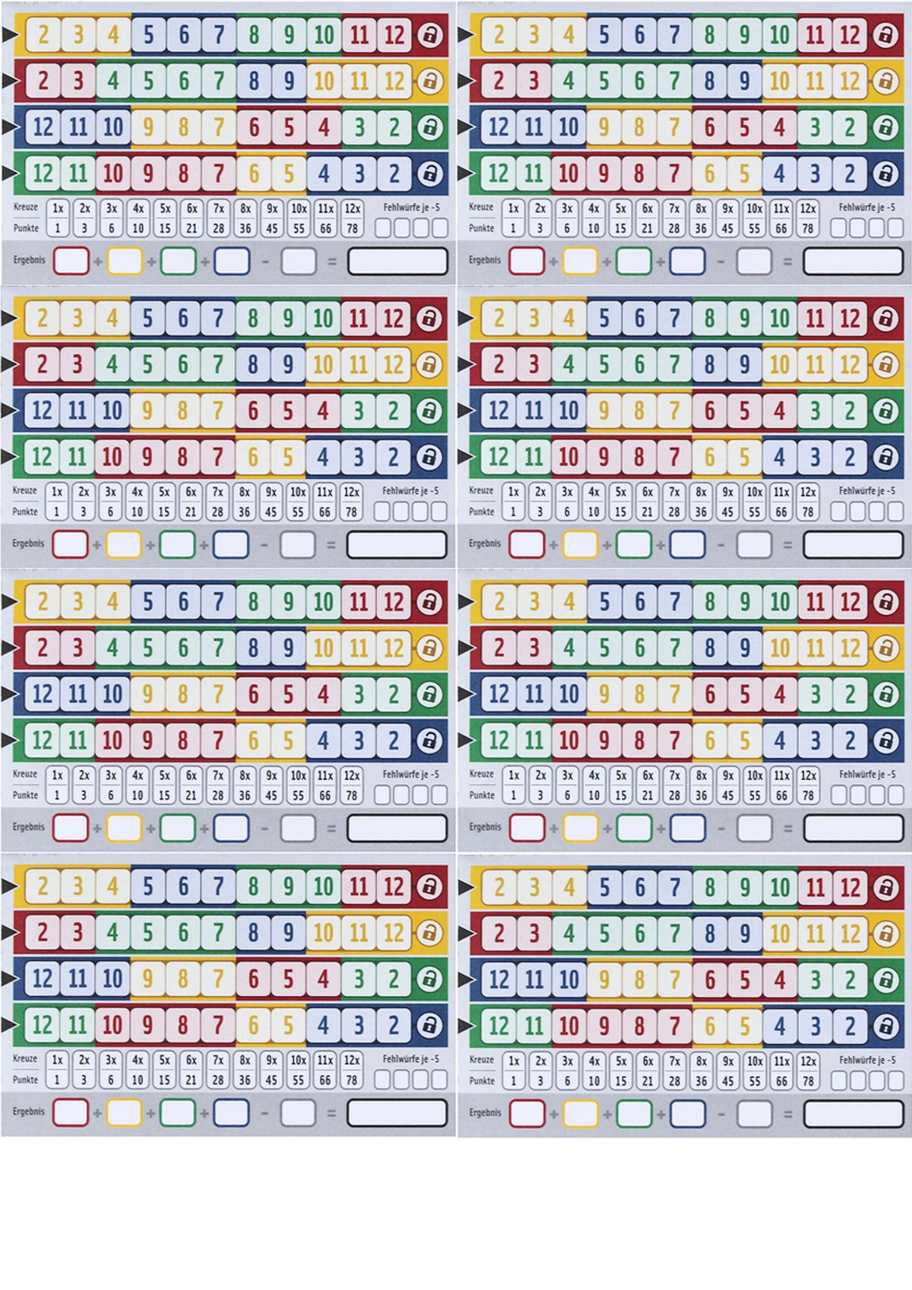 Qwixx Game Sheets Printable