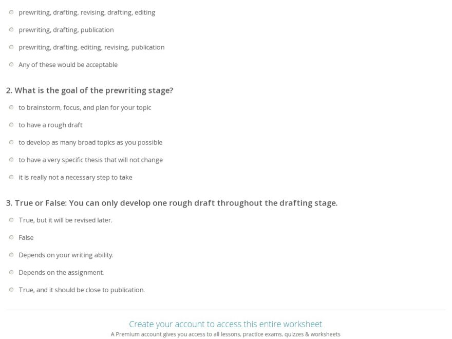 Quiz Worksheet Steps Of The Writing Process Study
