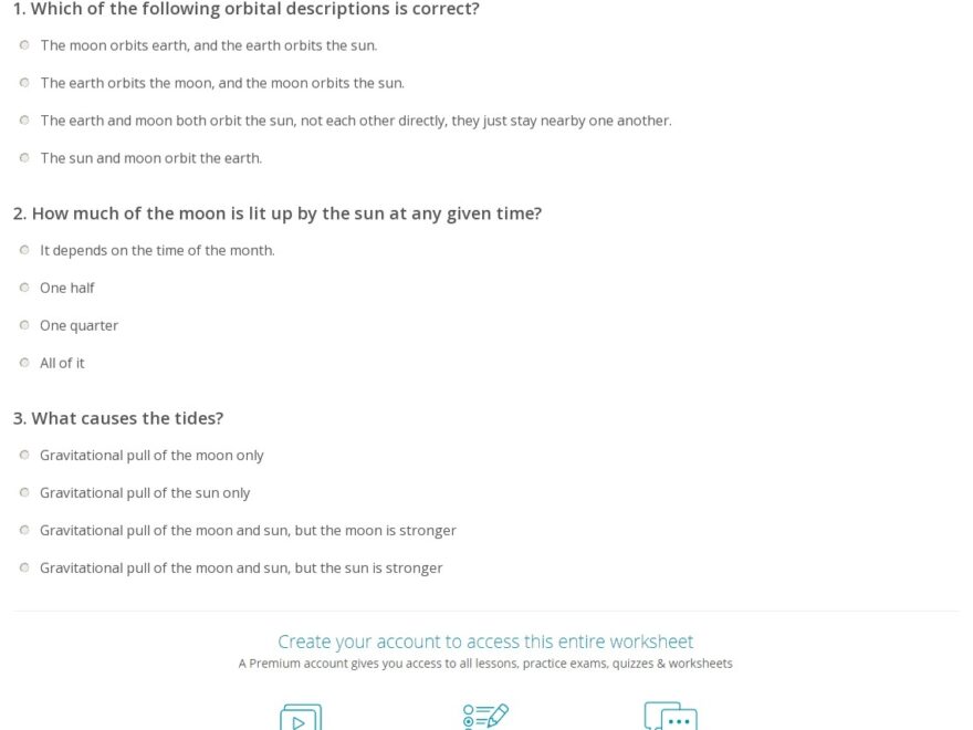 Quiz Worksheet The Sun Earth Moon System Study