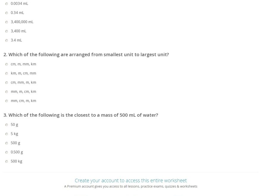 Quiz Worksheet Working With The Metric System Study