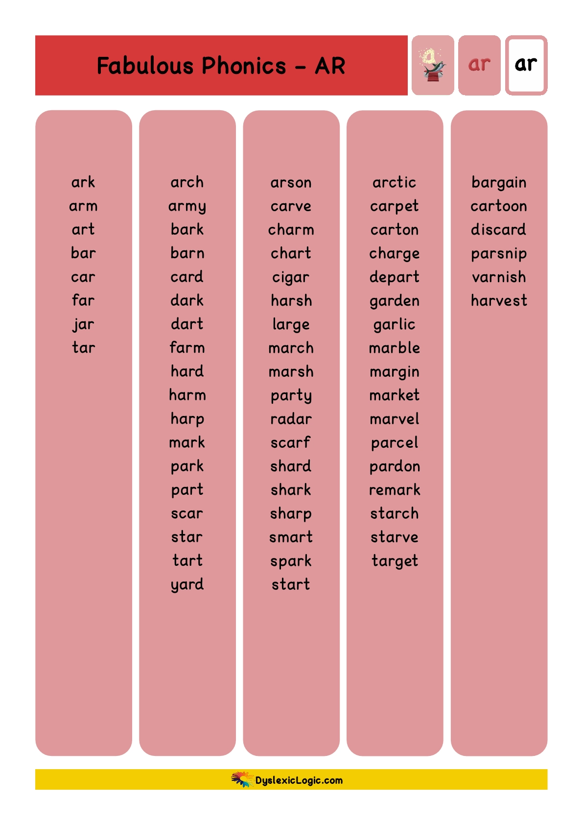 R Controlled Vowel Resources AR Dyslexic Logic