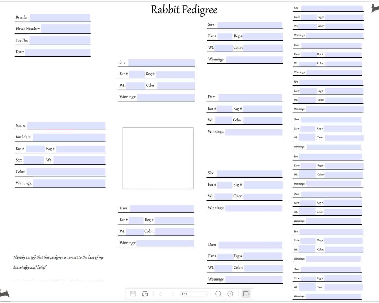 Free Printable Rabbit Pedigree Sheets