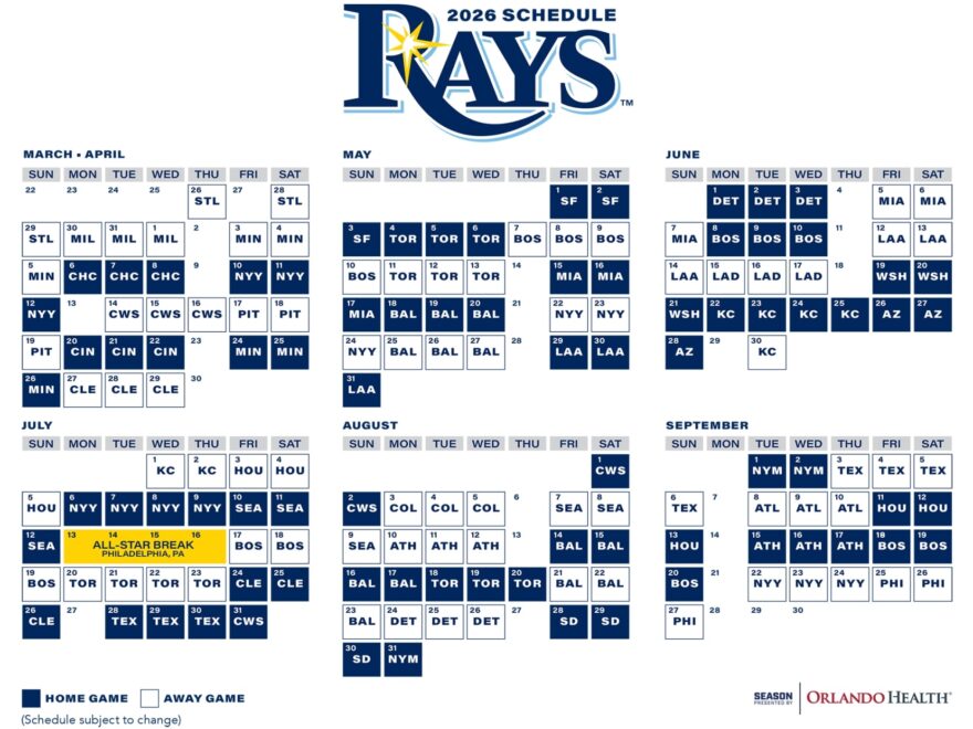 Rays Printable Schedule Tampa Bay Rays