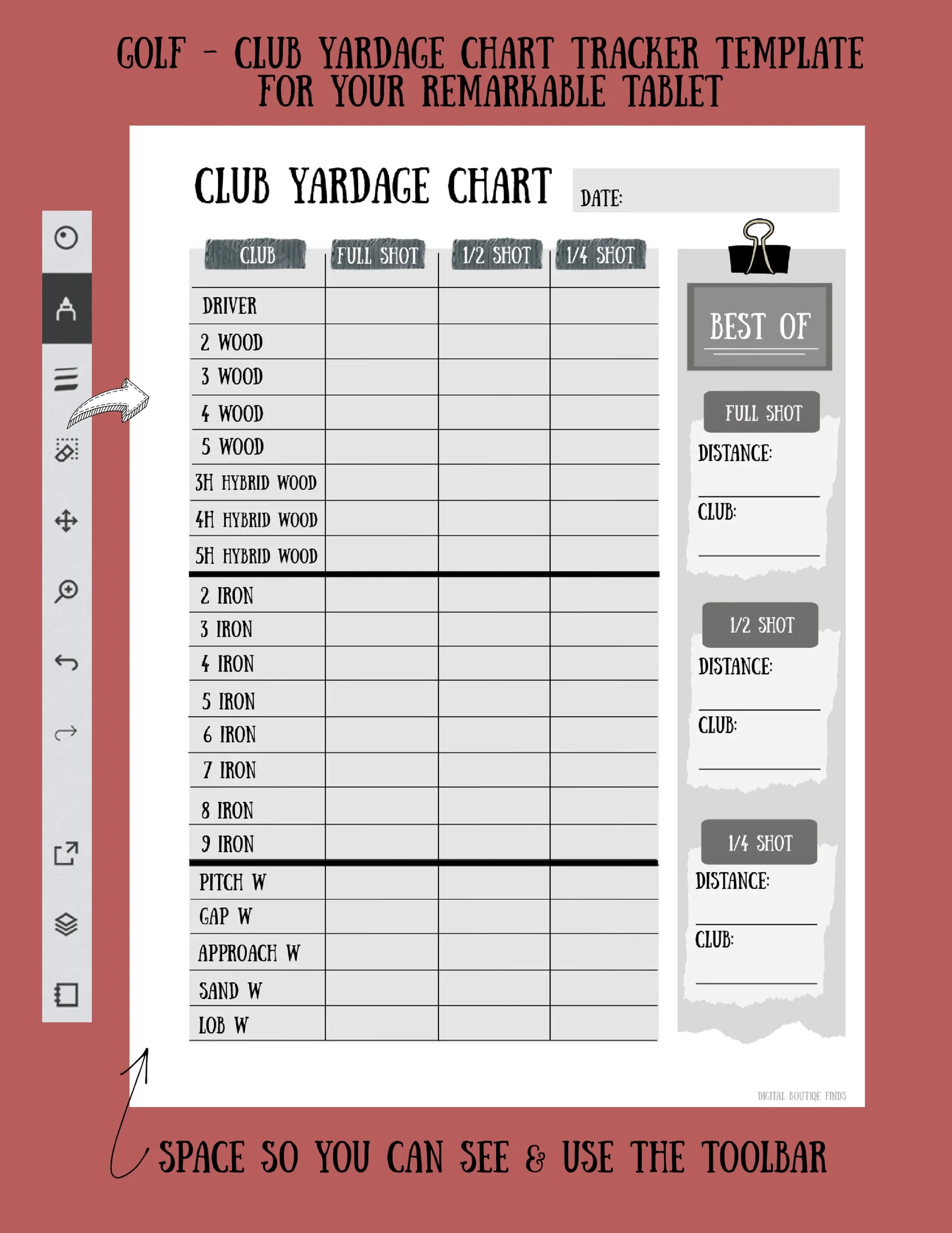 Golf Club Distance Chart Printable