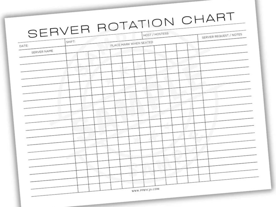 Restaurant Server Rotation Chart Printable PDF Server Scheduling Tool Printable Pages By CJY