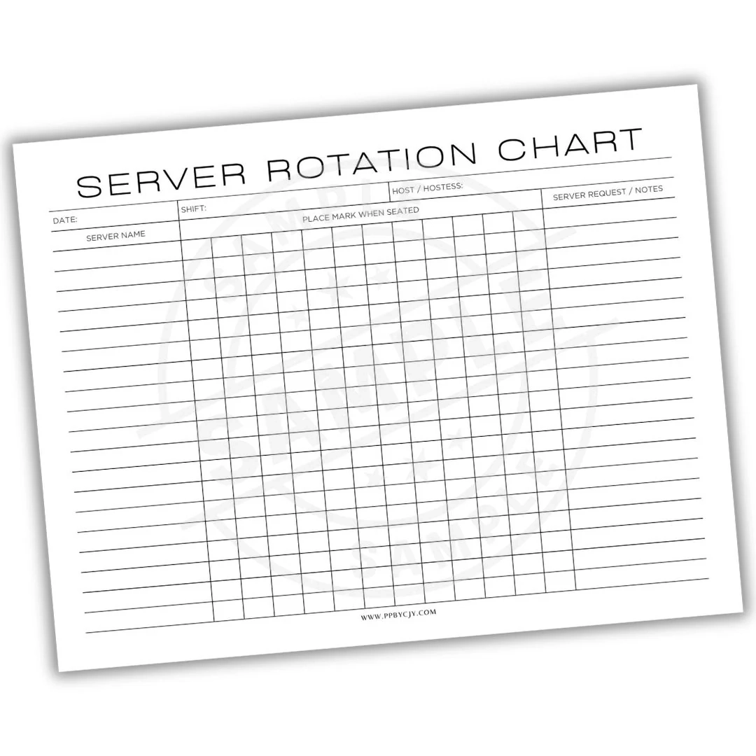 Restaurant Server Rotation Chart Printable PDF Server Scheduling Tool Printable Pages By CJY Restaurant Server Rotation Chart Printable PDF Server Scheduling Tool Printable Pages By CJY
